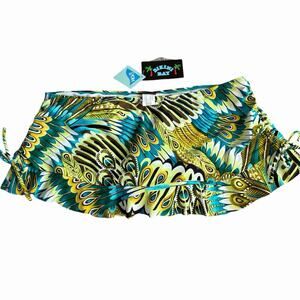 NWT Deadstock Bikini Bay 90s Swim Skirt Bikini Bottom With Ties Peacock Pattern